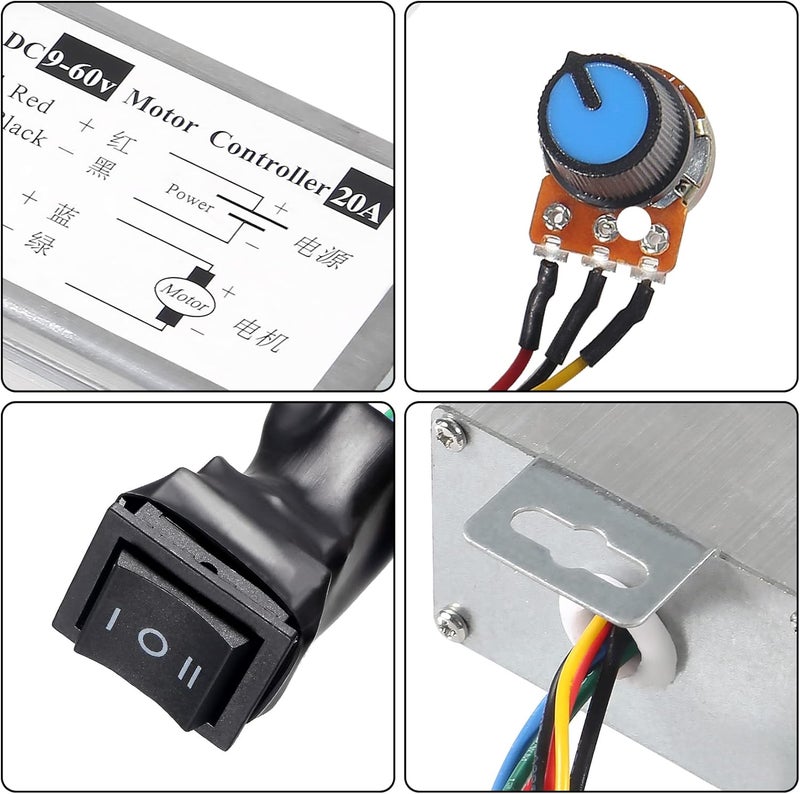 Coliao 2pcs DC Motor Speed Controller, Brush Motor Driver Controls Module DC 9V-60V 12V 24V 36V 48V 60V Motor Pulse Width Modulator Regulator 20A 1200W PWM Monitor Dimmer Governor with Switch & Knob - Image 3